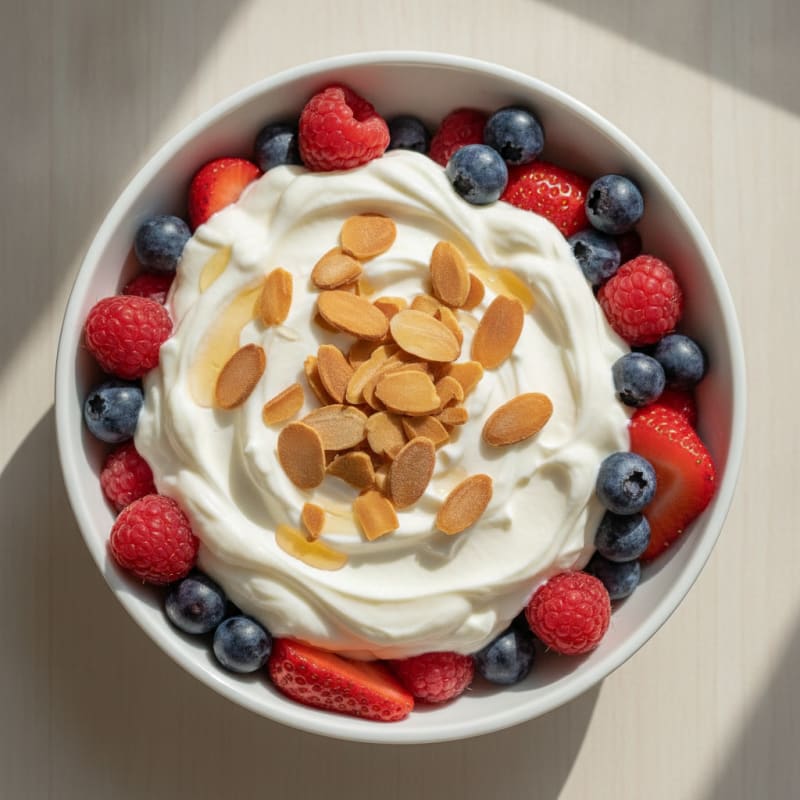 Greek Yogurt Protein Parfait with Mixed Berries and Almonds
