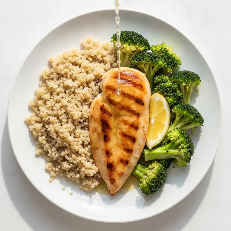 Grilled Chicken Breast with Quinoa and Steamed Broccoli