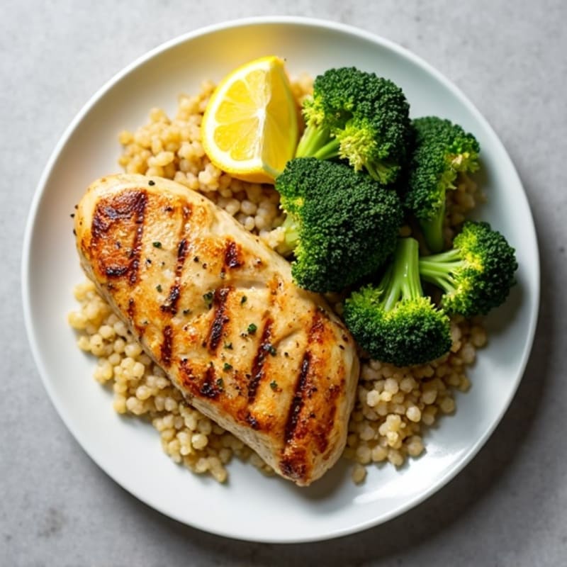 Grilled Lemon Garlic Chicken Breast with Quinoa and Roasted Broccoli