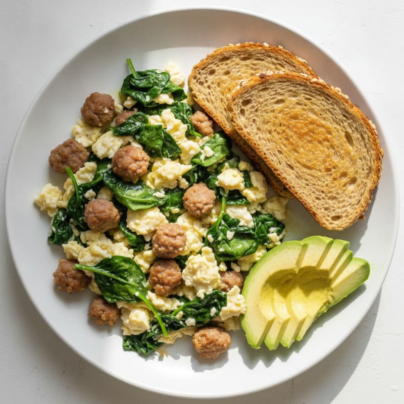 Egg White and Turkey Sausage Scramble with Spinach