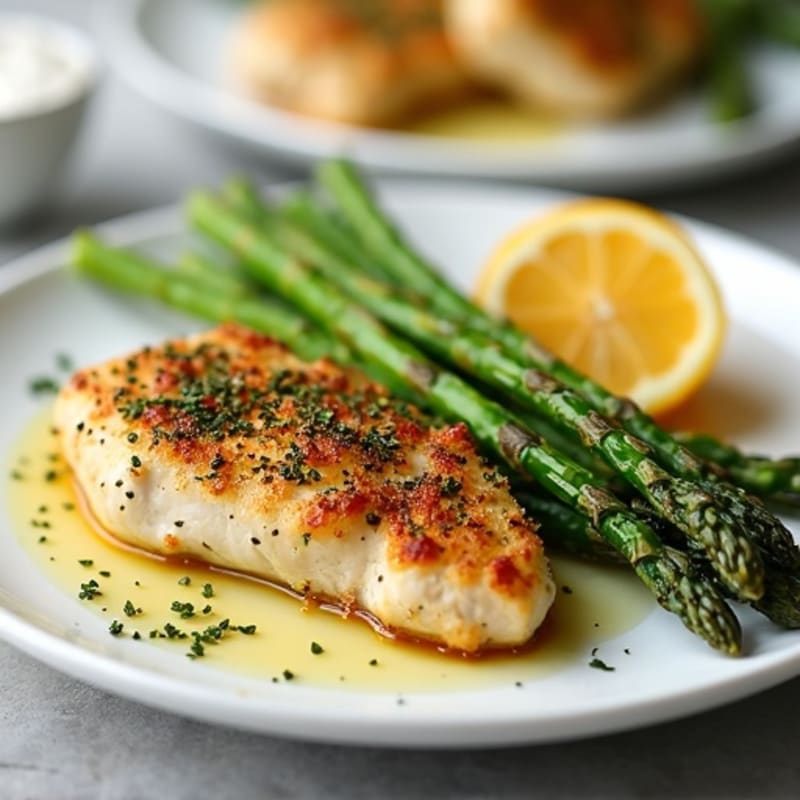 Garlic Herb Crusted Chicken Breast with Crispy Roasted Asparagus