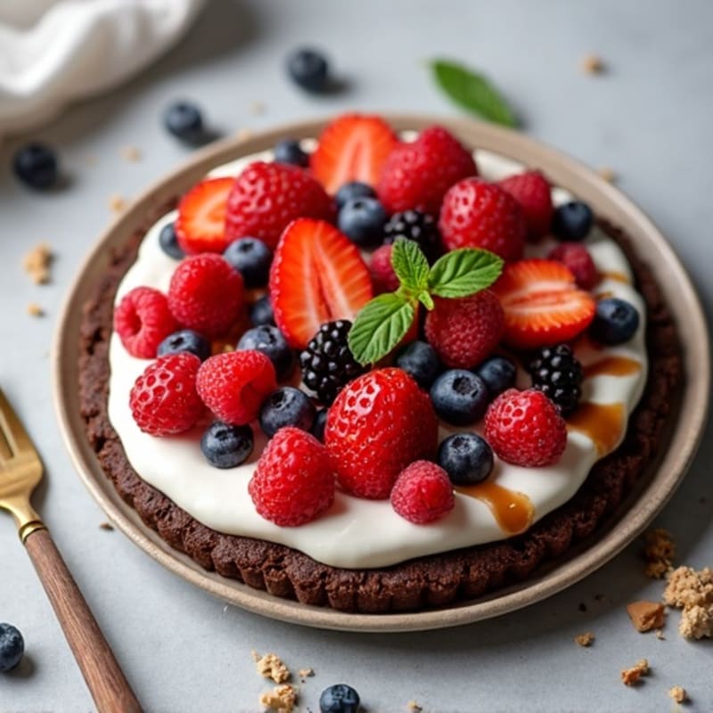 High-Protein Chocolate Pizza with Greek Yogurt and Berries