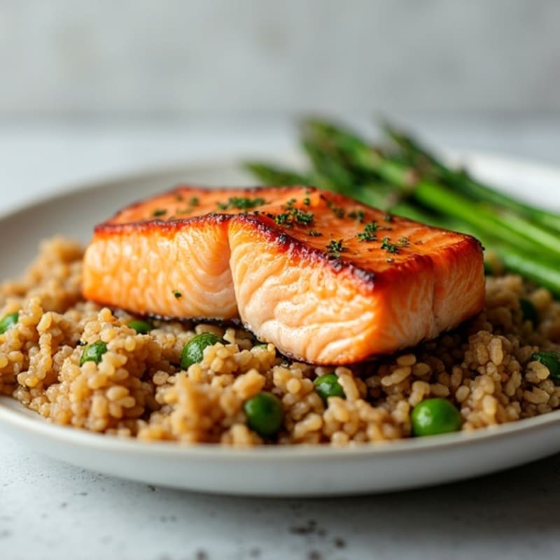 Seared Salmon with Steamed Asparagus and Brown Rice