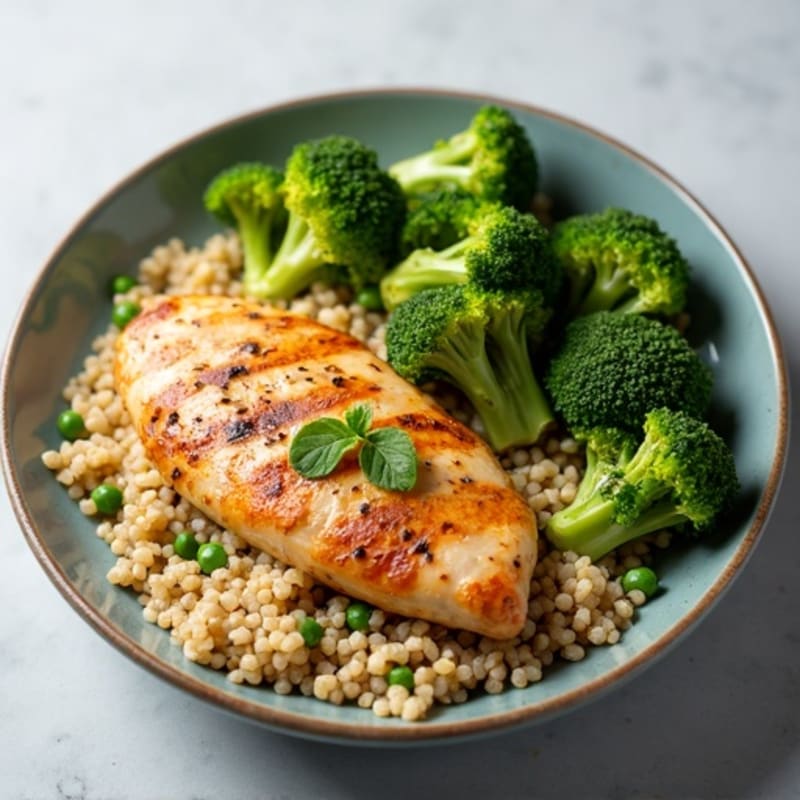 Grilled Chicken Breast with Quinoa and Roasted Broccoli