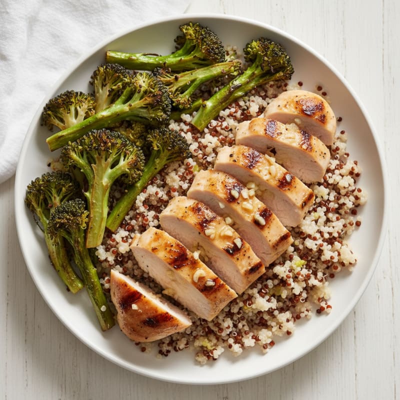 Grilled Lemon Garlic Chicken Breast with Quinoa and Roasted Broccoli