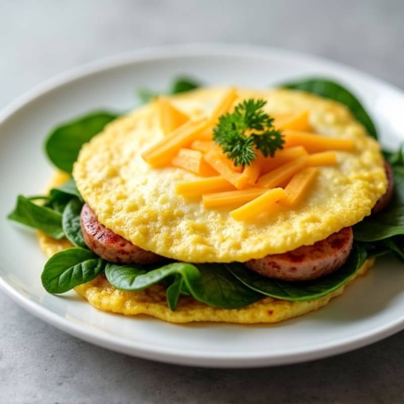 Egg White Spinach Omelet with Turkey Sausage