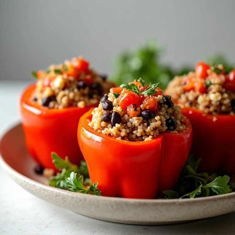 Fire-Roasted Quinoa and Black Bean Stuffed Bell Peppers