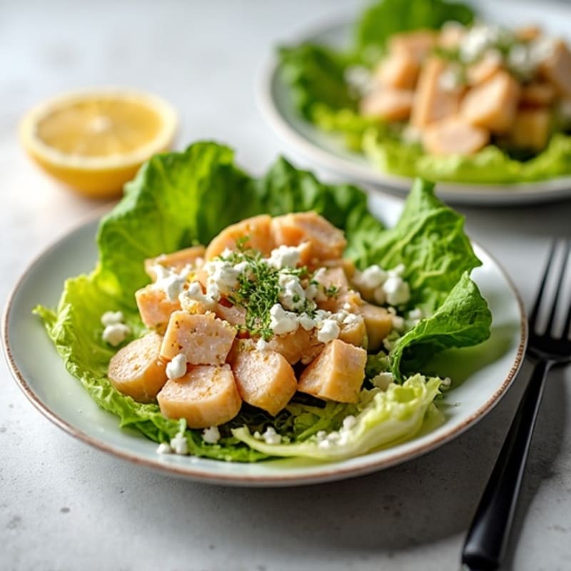 Flaked Tuna with Crisp Romaine, Feta, and Creamy Lemon-Garlic Dressing
