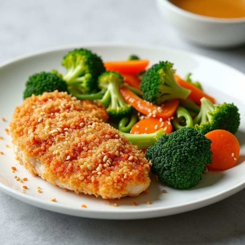 Crispy Sesame Chicken with Stir-Fried Greens