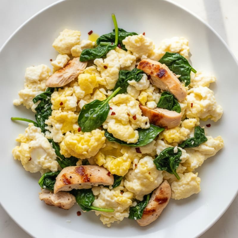 Egg White and Chicken Spinach Scramble