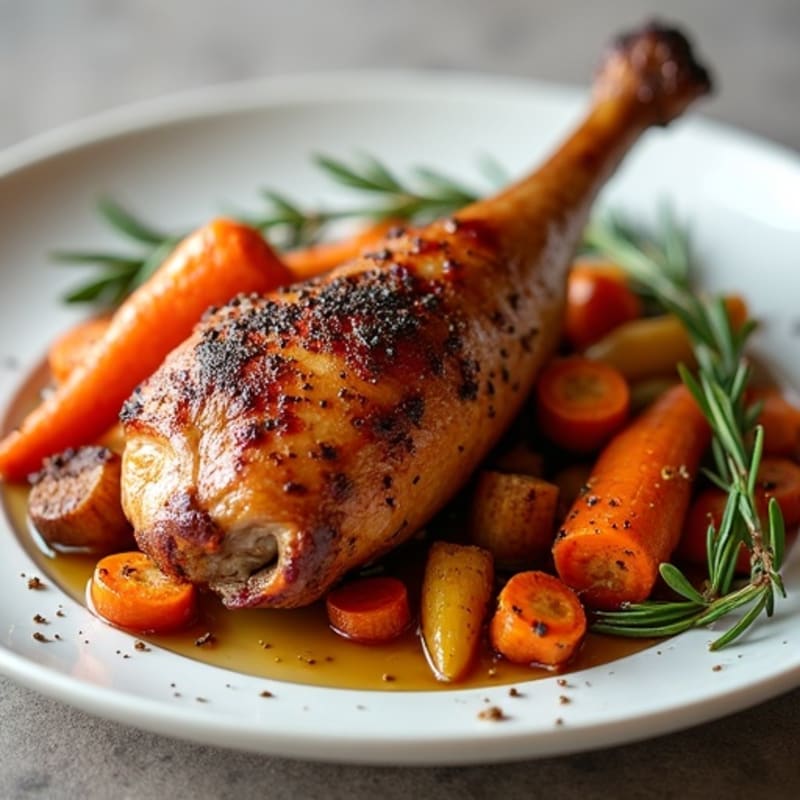 Crispy Roasted Duck Leg with Garlic-Herb Roasted Root Vegetables