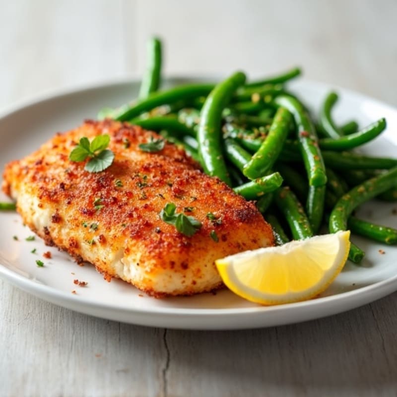 Crispy Cajun Blackened Catfish with Roasted Green Beans