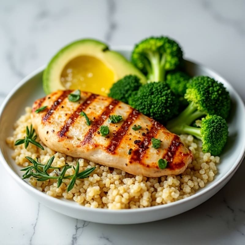 Grilled Chicken Breast with Quinoa and Steamed Broccoli