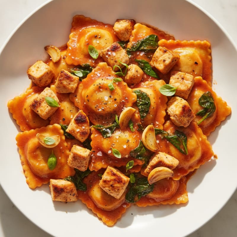 Ravioli with Roasted Garlic Tomato Sauce