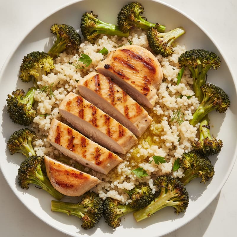 Grilled Chicken Breast with Quinoa and Roasted Broccoli