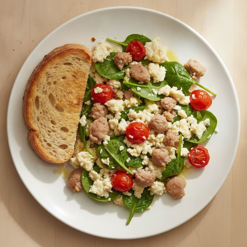 Egg White and Turkey Sausage Scramble with Spinach and Tomatoes