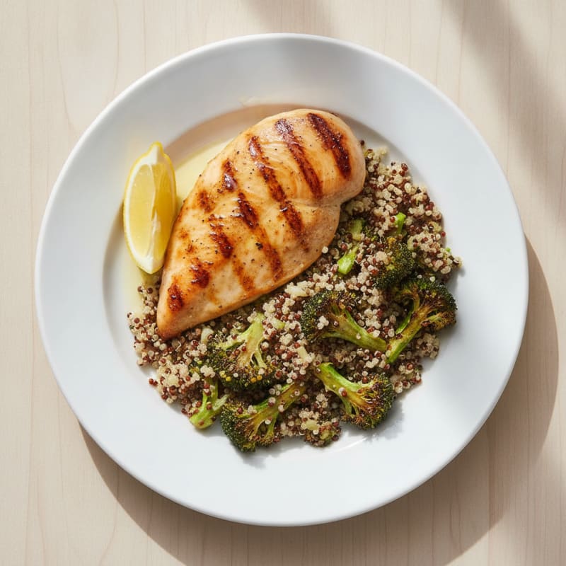 Grilled Chicken Breast with Quinoa and Roasted Broccoli