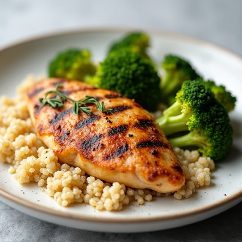 Grilled Chicken Breast with Quinoa and Roasted Broccoli