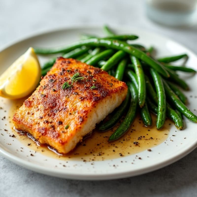 Pan-Seared Cajun Blackened Catfish with Roasted Green Beans
