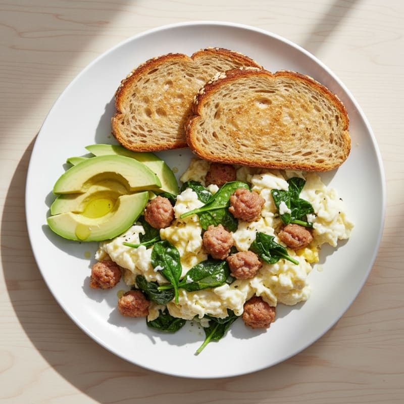 Egg White and Spinach Scramble with Turkey Sausage