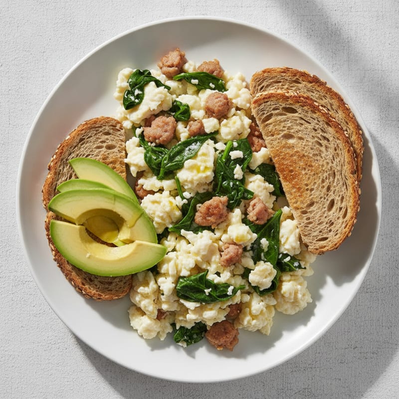 Egg White Scramble with Turkey Sausage and Spinach