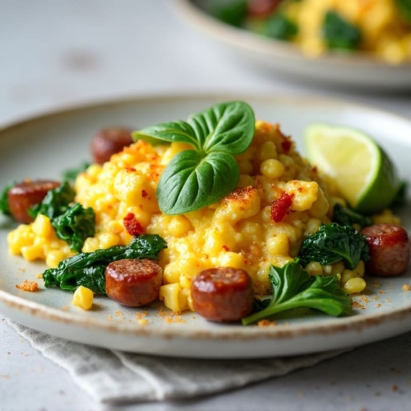 Egg White Scramble with Turkey Sausage and Spinach