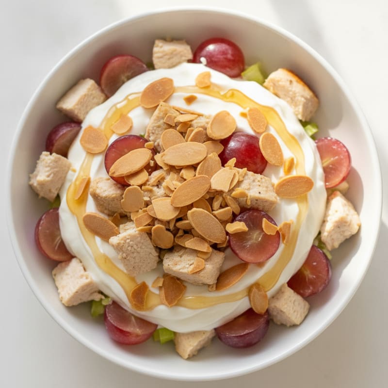 High-Protein Greek Yogurt Parfait with Chopped Chicken and Almonds