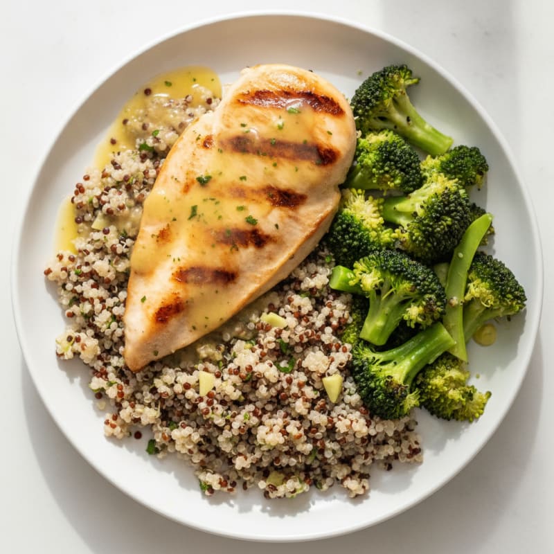 Grilled Chicken Breast with Quinoa and Steamed Broccoli