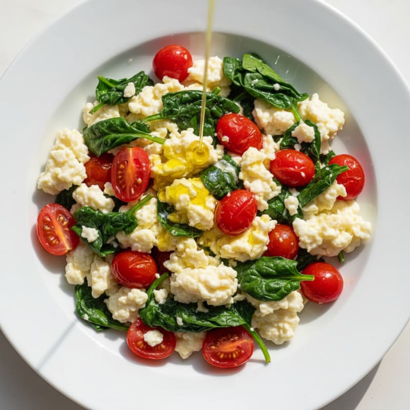 Egg White Spinach Scramble with Cherry Tomatoes