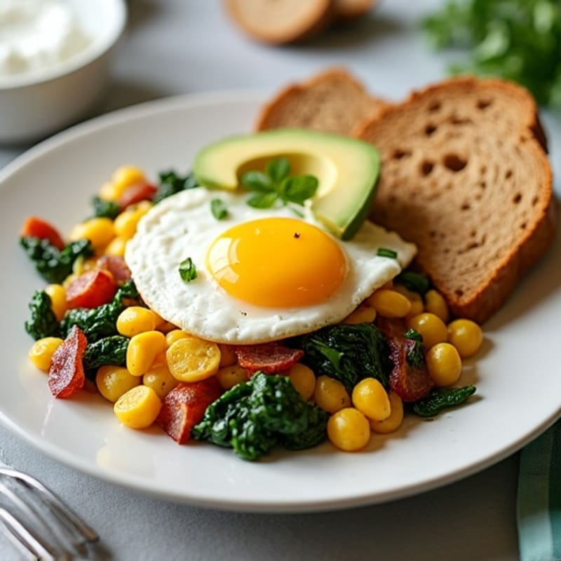 Crispy Turkey Bacon and Egg White Scramble with Sautéed Spinach