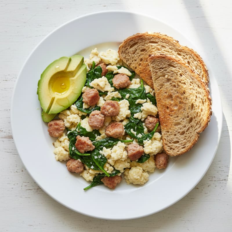 Egg White Scramble with Turkey Sausage and Spinach