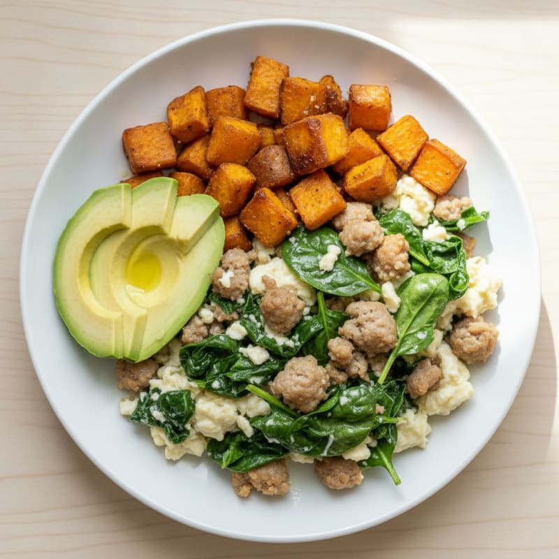 Egg White Scramble with Spinach and Turkey Sausage