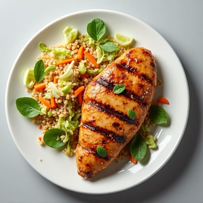 Grilled Chicken Breast with Crunchy Cabbage Slaw and Quinoa