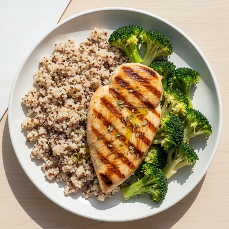 Grilled Chicken Breast with Quinoa and Steamed Broccoli