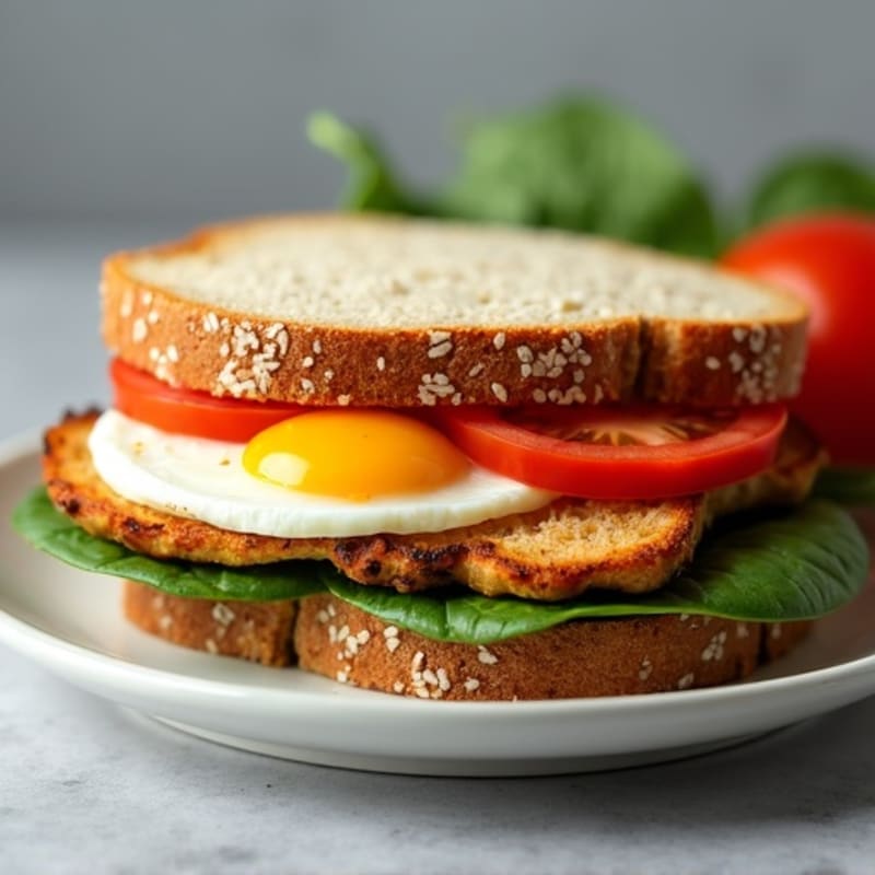Grilled Chicken Breast Sandwich on Whole Grain Bread with Leafy Greens