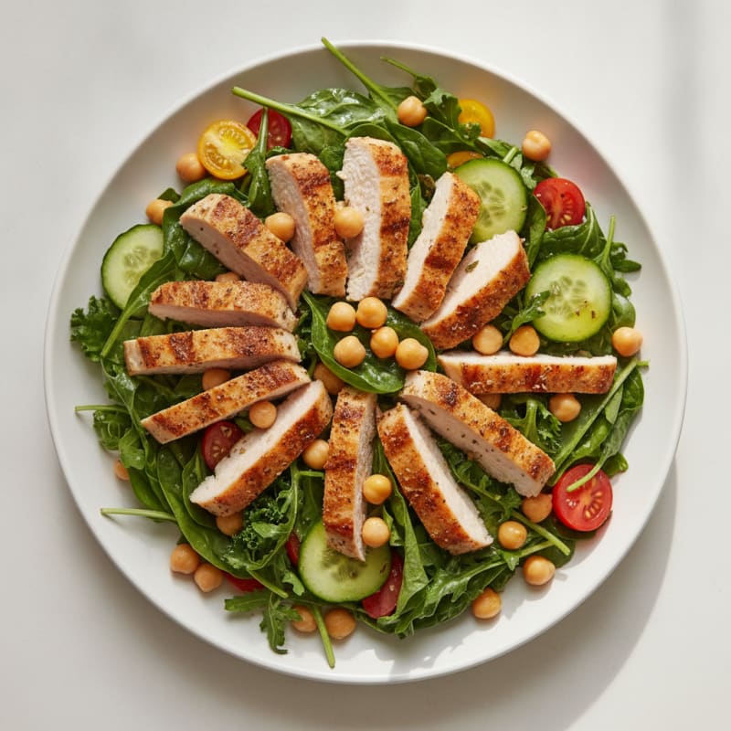 Grilled Turkey Breast Salad with Mixed Greens and Chickpeas