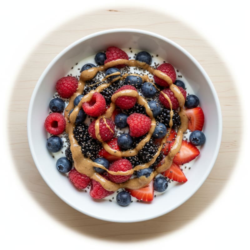 Protein Yogurt Bowl with Mixed Berries and Chia Seeds