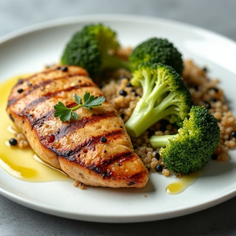 Grilled Chicken Breast with Quinoa and Roasted Broccoli