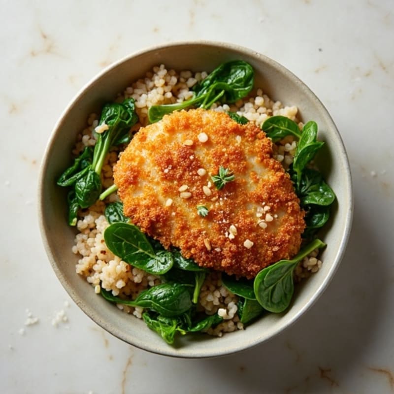 Brown Rice Bowl with Crispy Chicken and Sautéed Greens