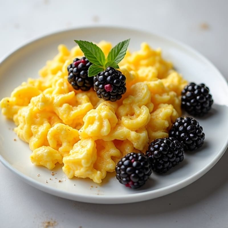 Fluffy Scrambled Eggs with Fresh Blackberries