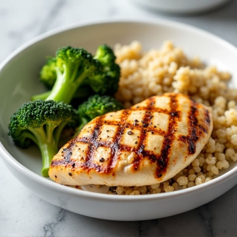 Grilled Chicken Breast with Roasted Broccoli and Quinoa