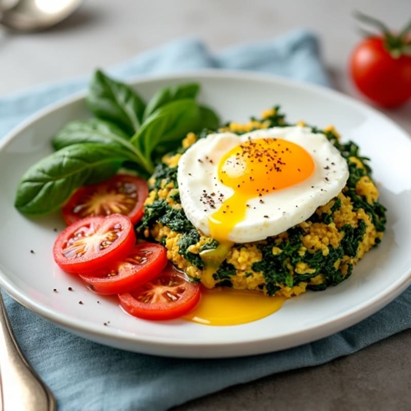 Egg White Spinach Scramble with Cottage Cheese and Tomatoes