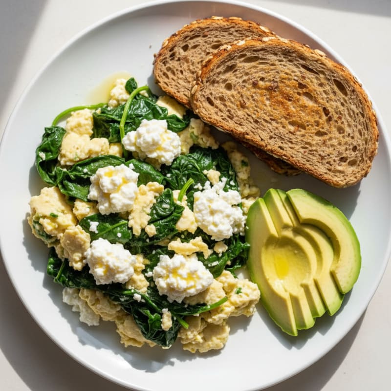 Egg White Scramble with Spinach and Cottage Cheese