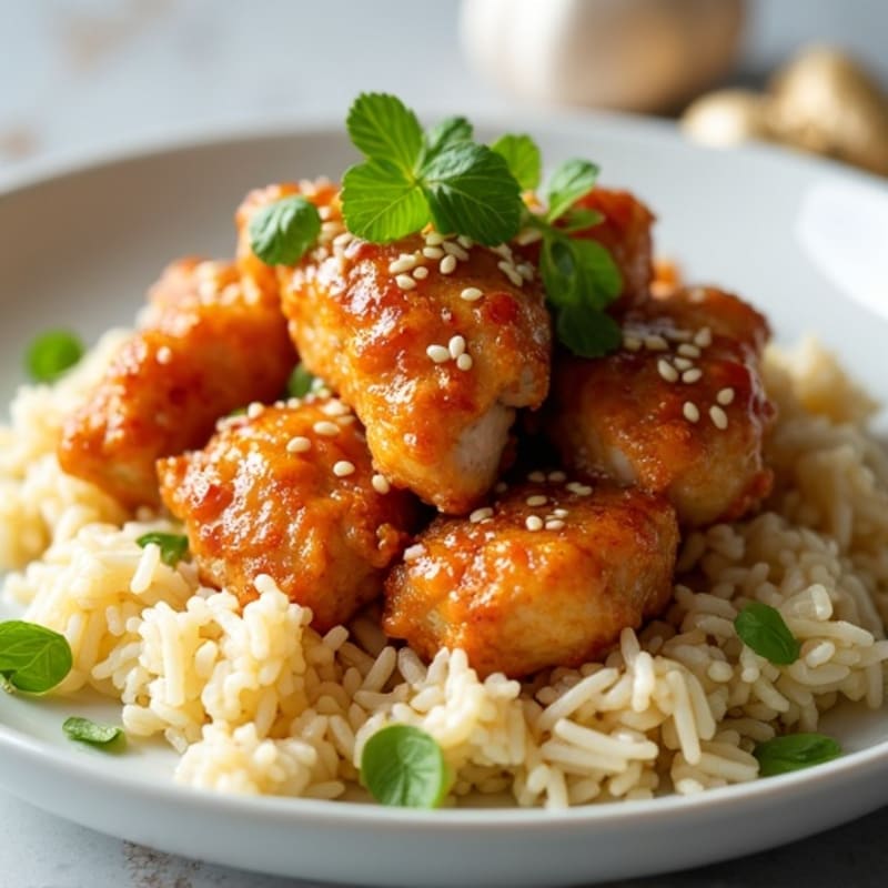 Crispy Honey Sesame Chicken with Ginger Rice