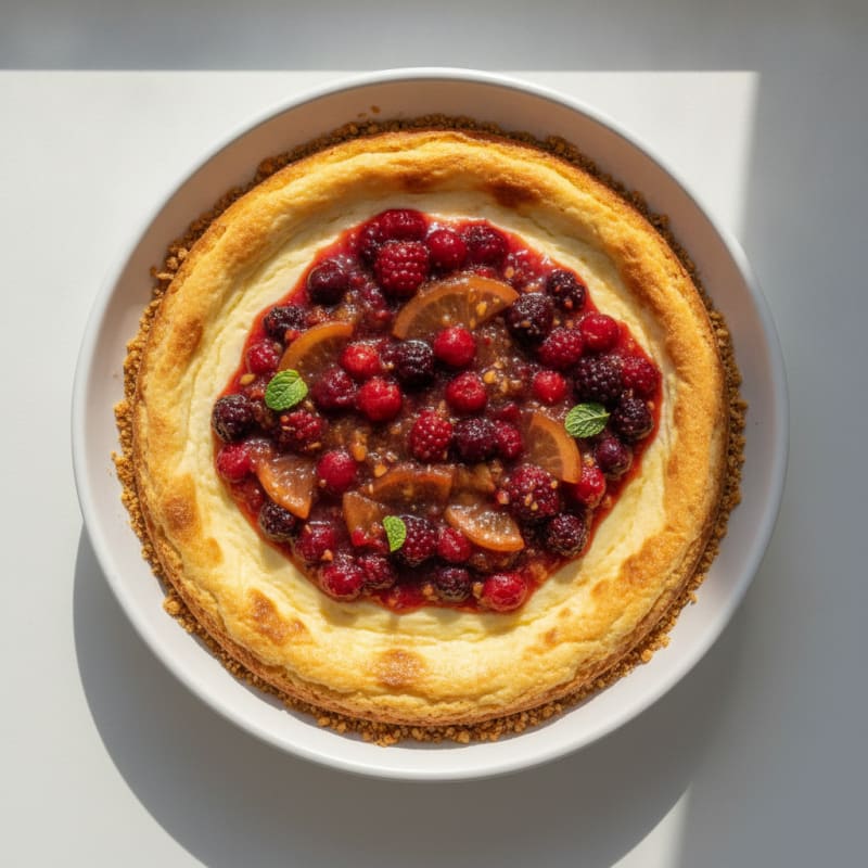Protein Cheesecake with Greek Yogurt and Berry Compote