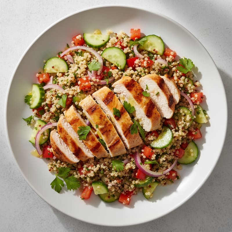 Grilled Chicken and Quinoa Salad with Crunchy Vegetables