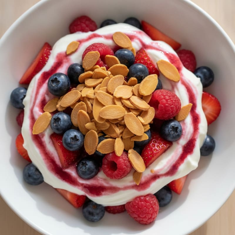 Greek Yogurt Protein Parfait with Mixed Berries and Almonds