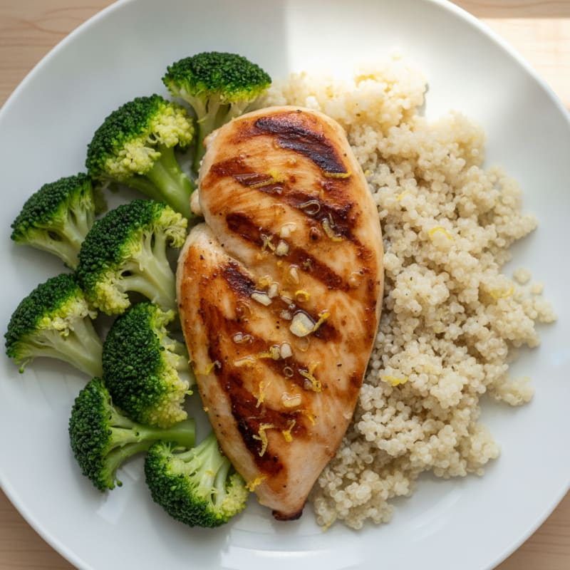 Seared Chicken Breast with Steamed Broccoli and Quinoa