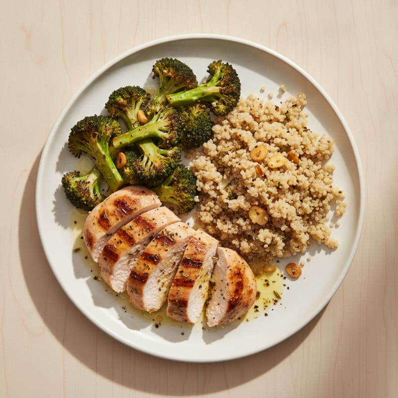 Grilled Turkey Breast with Roasted Broccoli and Quinoa