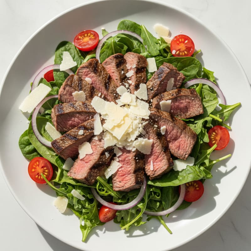 Grilled Beef and Tomato Salad with Shaved Parmesan